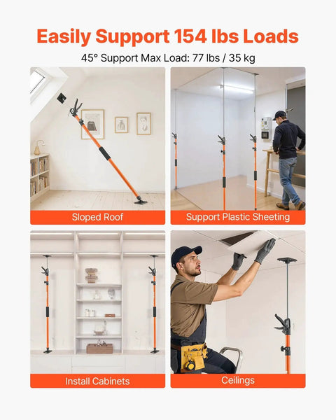 Cabinet Support Pole 8 Pack Telescoping 45.7 to 114.2 Inches, 154 Lbs Capacity used for sloped roof, plastic sheeting, and ceilings.
