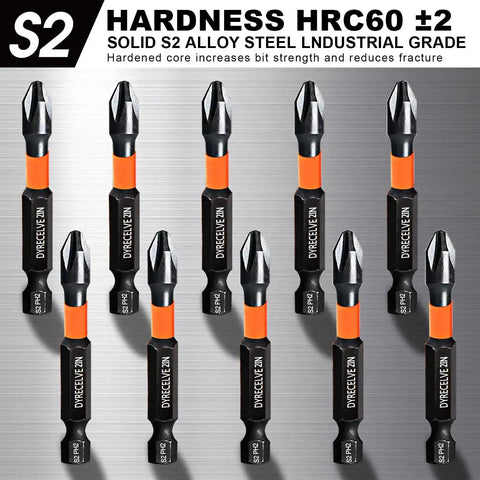 10 Pack Magnetic Phillips Bit Set PH2 Impact Magnetic Bits For Drill And Screwdriver One Inch To Six Inch Long Premium S2 Steel