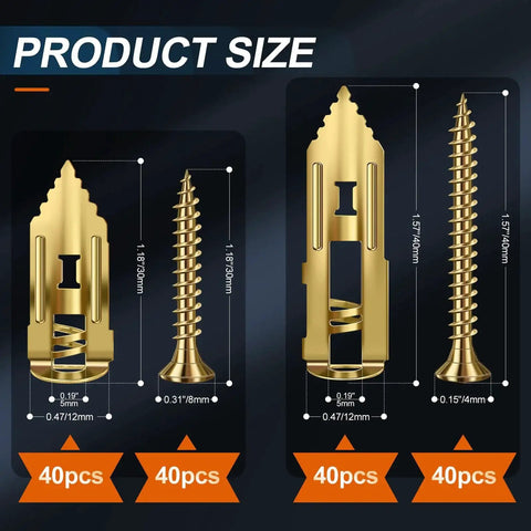 Self Drilling Drywall Anchors With Screws Set 160 Pcs Dual Size 0.47x1.18 In Light Duty And 0.47x1.57 In Heavy Duty Zinc Plated Steel