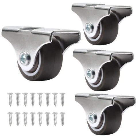 8 Pack 1 Inch Caster Wheels With Metal Top And TPE Rubber Low Profile Fixed Casters For Furniture Moving Cabinet Trundle Bed And Drawers Quiet Smooth Rolling On All Floor Surfaces Protects Floors And Fits In Tight Spaces, screws included.