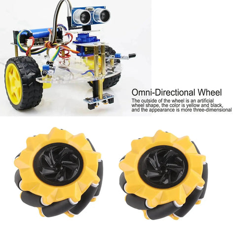 Mecanum Wheel Set For Omni Directional Robot Car, 80mm Rubber Coated Wheels For TT Motors, DIY Toy Components, Yellow And Black Design