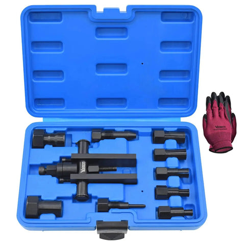 10 Piece Motorcycle Bearing Extractor And Puller Tool Kit For 8 To 25 Mm Bearings in blue case shown with glove