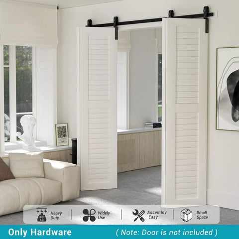 52 Inch Bi Folding Sliding Barn Door Hardware Track Kit For Small Spaces With Smooth And Quiet Operation Side Mounted Black Rollers Easy Install Door Not Included Fits Four 12 Inch Bifold Doors