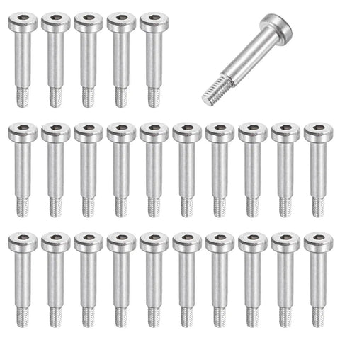 26 Piece 304 Stainless Steel Shoulder Bolt Set with 5mm shoulder diameter, 20mm length, M4x0.7 thread, hex socket bolts