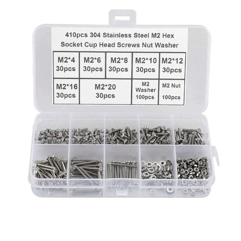 Tiny Hex Socket Head Cap Screws Kit With Nuts And Washers, 304 Stainless Steel Micro Allen Machine Screws M2 X 4/6/8/10/12/16/20mm