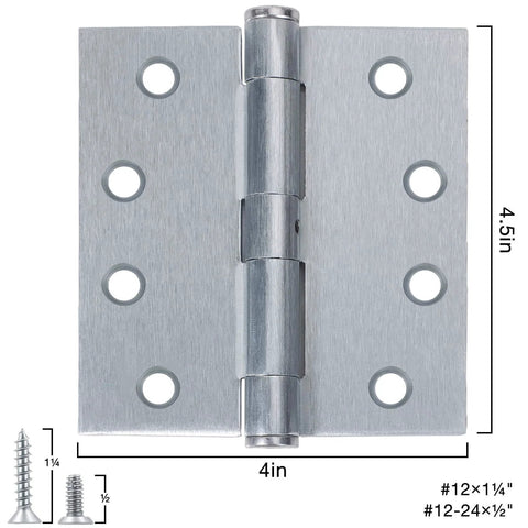 Three Pack Satin Chrome Door Hinges Four And A Half Inch By Four Inch Heavy Duty Industrial Grade Full Mortise Interior Exterior Hinges