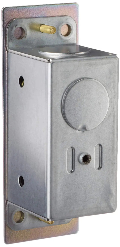 3 Amp 125 Volt Doorjamb Switch with jamb box for single pole circuits, brass finish, metal push button, UL listed, commercial grade