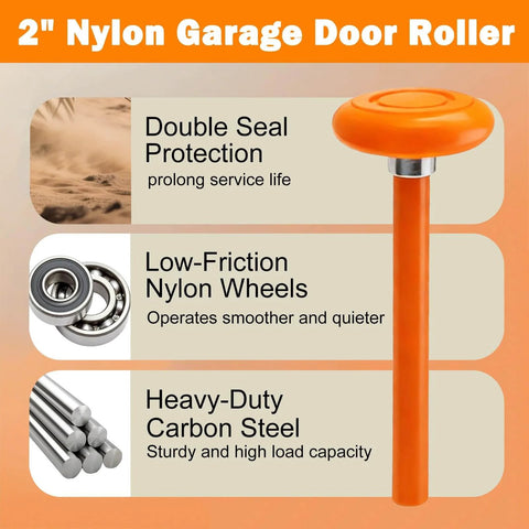 Quiet Nylon Garage Door Roller Kit With Hinge Top Bracket Wire Rope And 2 Inch Roller Stem For 7 Foot Doors Reduces Noise By Ninety Percent Smooth Operation With A Durable Carbon Steel Shaft And Nylon Wheels