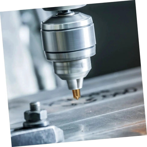 Close-up of 3 Piece Steel Chamfering Cutter Set With Self Centering Bifurcated Tip High Performance Milling Tool in use on metal surface