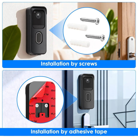 Adhesive No Drill Door Mount For 2025 Blink Video Doorbell 2nd Gen Anti Theft Bracket installed with screws and adhesive