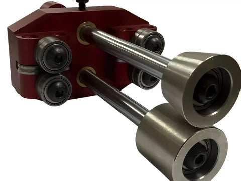 Pro Sheet Metal Roller Bender Tool With Red Aluminum Frame For Real World Use, 0 To 90 Degree Angle Adjustment, Six Rollers Close-Up