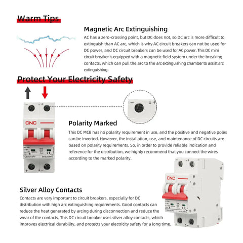 DC Miniature Circuit Breaker Two Pole 25 Amp 1000V DC Isolator For Solar PV System With Thermal Magnetic Trip DIN Rail Mount DC Disconnect Switch For Overload And Short Circuit Protection, showing front and side view details with polarity markings and silver alloy contacts.