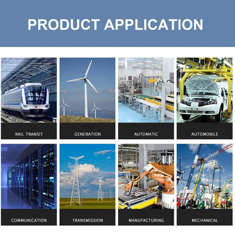 Industrial applications of M12 A Code 4 Pin Female To Female Connector Cable in automation, aviation gear, and manufacturing sectors.