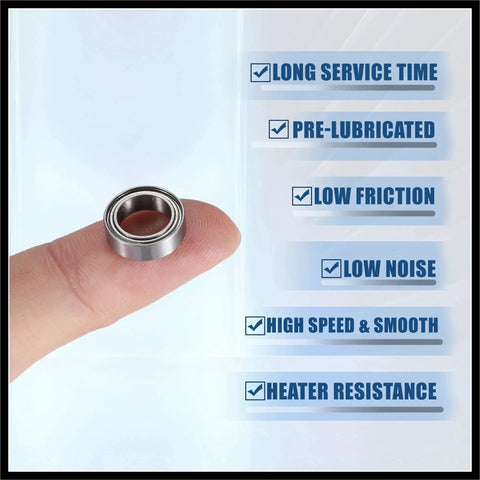 8x12x3.5mm MR128ZZ deep groove ball bearing on fingertip with benefits list of long service, low noise, and high speed