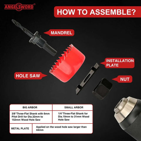 Heavy Duty Hole Saw Set With Double Ground Teeth 24 Piece Kit For Drywall Wood Plastic And PVC Angelsword Edition assembly guide