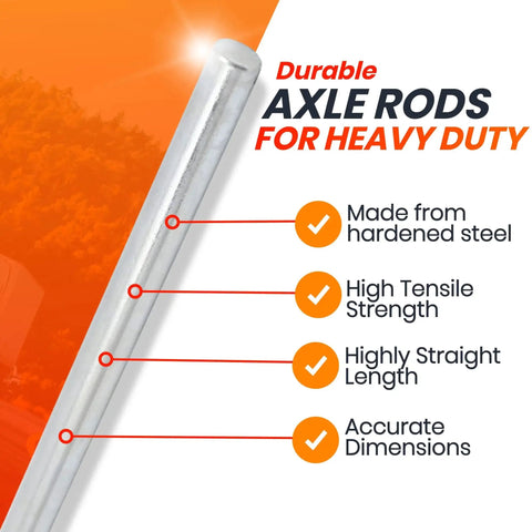 Close-up of zinc-plated steel axle rod with features, Two Pack 5/8 Inch By 36 Inch Zinc Plated Steel Rods For Axle Shafts On Hand Trucks.