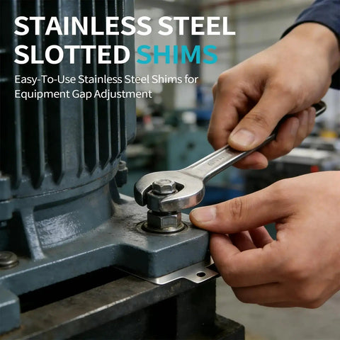 Stainless Steel Slotted Shim Kit 2 By 2 Inch, 80 Piece Leveling Shims Set With 8 Thicknesses used for machine repair adjustment.