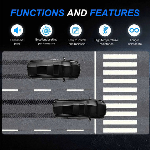 ILONPA front ceramic brake pads set; banner showing two black cars and 4pcs with hardware.