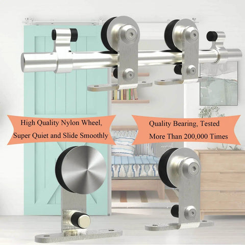 4Ft Sliding Barn Door Hardware Kit For Single Wood Door, Top Mount Stainless Steel Heavy Duty Track, T Style in home setting