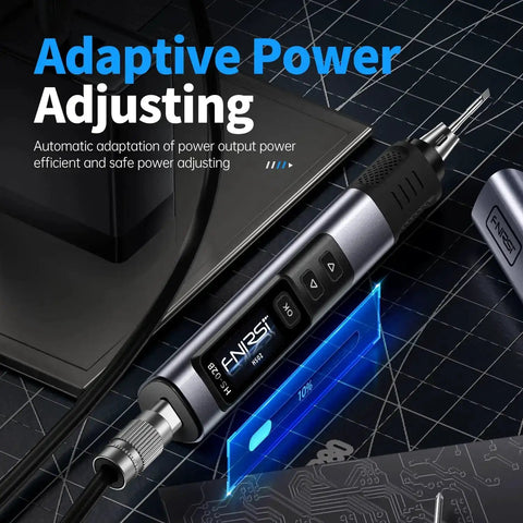 2 In 1 Heat Set Insert Tool And Corded Pro Grade Soldering Iron Kit for electronics repair, close-up on adaptive power feature.