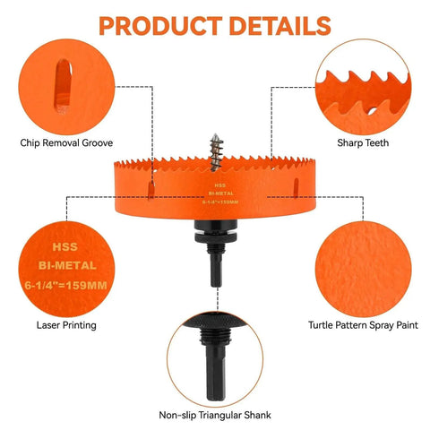 Image showing details of 6.25 Inch And 4.25 Inch Hole Saw Kit With Dust Bowl Catcher for LED recessed lighting installation.