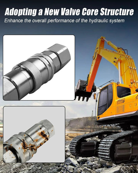 Amazon 3/8 in flat-face hydraulic quick-connect couplers with dust caps, ISO 16028, 1/2 in NPT thread, metal fittings