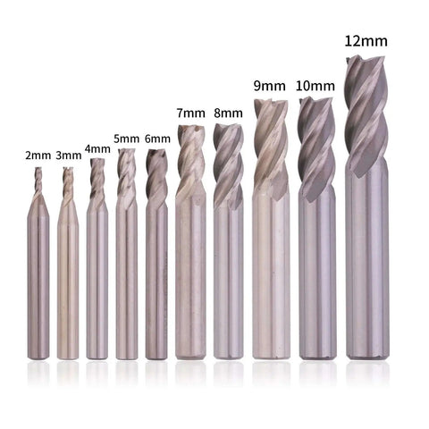 Pro Grade 10 Piece HSS End Mill Set With 4 Flute CNC Straight Bits For Wood Aluminum Steel Copper Iron Built Tough For Precision Milling And Real World Metalworking And Woodworking Projects GOUGOUGA arranged in size order 2-12 mm