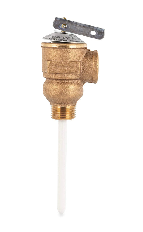 Bronze 1/2-inch temperature and pressure relief valve with 4-inch epoxy-coated probe