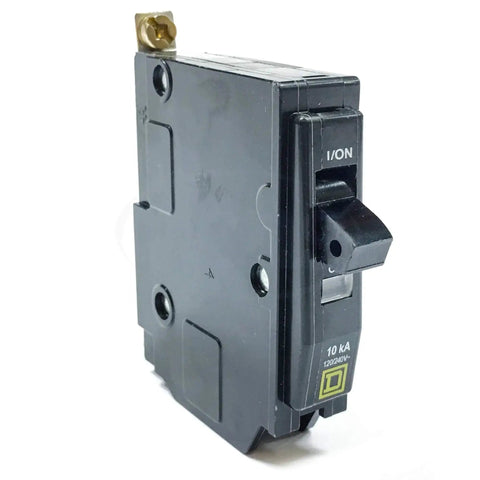 Front view of QOB120 Bolt-On 20 Amp 1 Pole Circuit Breaker For 120/240V Systems, 10kA, built-tough mini breaker for panels.