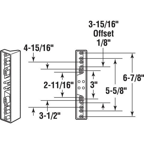 Diagram of sliding door outside pull dimensions for 2-inch projection with key, compatible with Adams Rite and W and F patio systems.