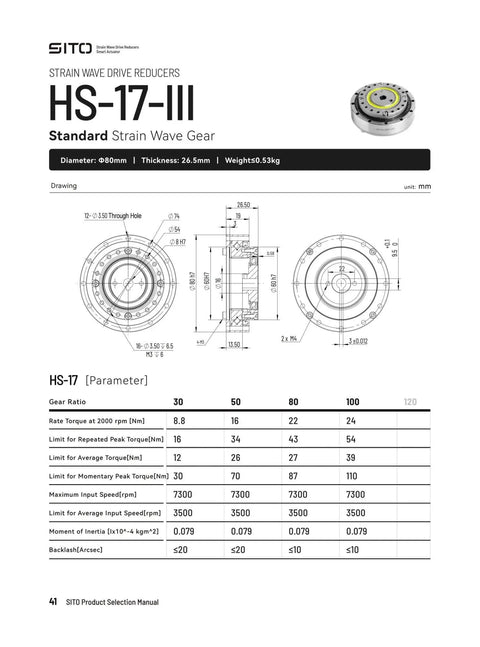 Technical schematic of Beefy High Torque Gearbox For Automation Robotic Arm with specifications and detailed dimensions.