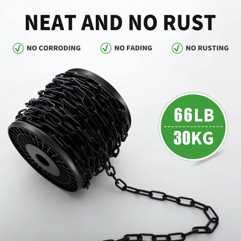 Heavy Duty Three Millimeter Metal Hanging Chain Fifty Foot Length With Organizer Spool for indoor or outdoor use