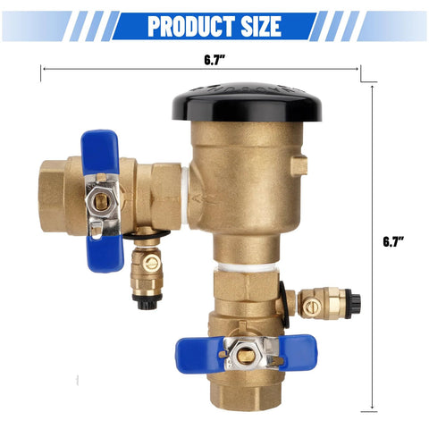 SPARKWHIZ 3/4 in brass pressure vacuum breaker backflow preventer with blue-handled shutoff valves