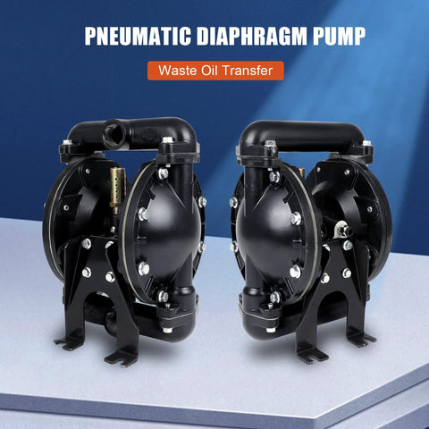 Air operated double diaphragm pump for waste oil transfer, two black units with bolts and 1/2 inch inlet