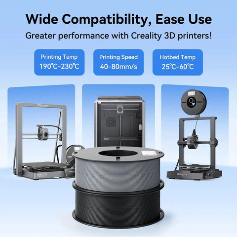 Two 1Kg PLA Filament Spools 1.75mm Black And White Bundle For 3D Printing with Creality printers background.