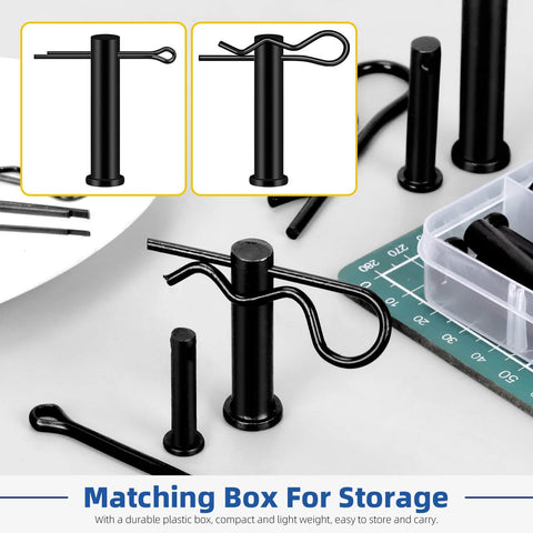 All Purpose Clevis Pin Kit With Cotter Pins And R Clips In 11 Sizes, 67 Piece Set Black Finish For Industrial Hardware