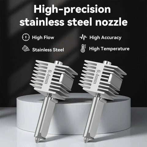Two All Metal 0.4mm Stainless Steel Hotend Upgrades for A1 and A1 Mini 3D Printers, emphasizing high precision and temperature.