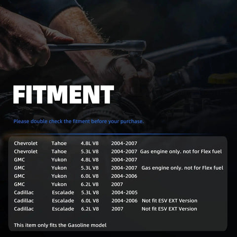 Fitment chart for Fuel Pump For Chevy Tahoe 4.8L V8 And 5.3L V8 2004 2007 Gasoline Engine Drop In Fit Plus Cadillac Escalade
