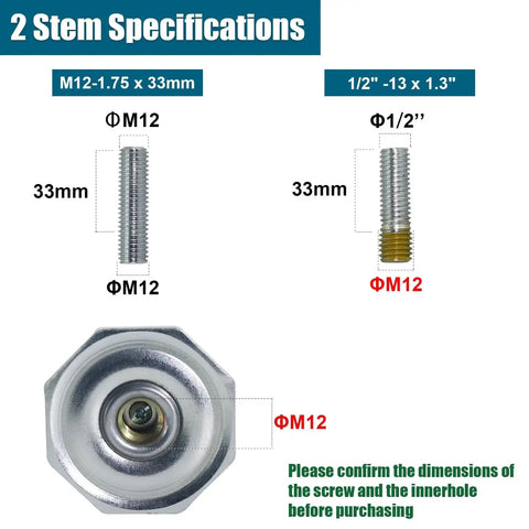 Image showing stem specifications for 2 Inch Stem Leveling Caster Wheels With Ratchet Handle Height Adjustable Heavy Duty Casters.