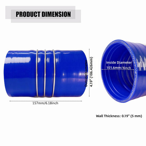 LSDZWORK blue silicone charge air hose, 4in ID x 6in long, heavy-duty intercooler hose pair with clamps, 2 pcs