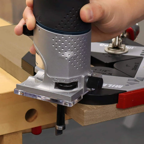 Corner Radius And Chamfer Router Jig With 8 Slick Profiles, Built-In Storage, And Dual Bearing 1/2 Inch Router Bit Included in use