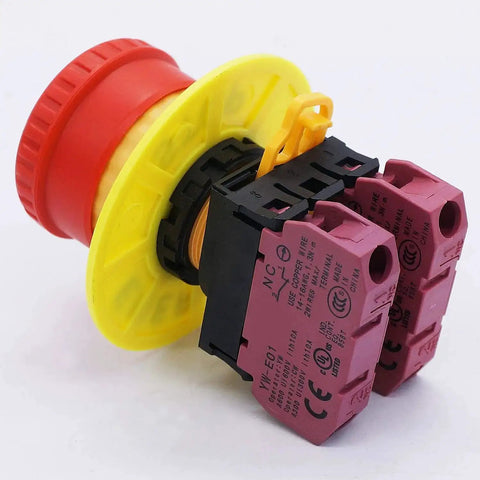 Red 22mm Mushroom Emergency Stop Push Button Switch Latching 2NC Contacts 10A 600V Panel Mount with 4 Terminals