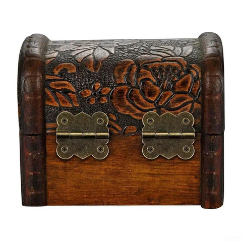 Wooden box with floral design featuring 40 Pieces Antique Bronze Butterfly Hinges For Tiny Jewelry Boxes, Dollhouse Cabinets, And Miniature Woodworking Projects, 20 By 17 Mm Iron Hinges With Rust Resistant Plating And Included Screws installed on the back