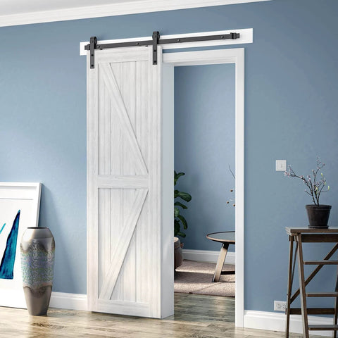 5 Ft Barn Door Hardware Kit With Classic J Track For 30 Inch Wide Sliding Door Panel installed in room interior