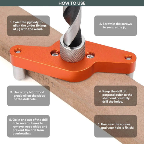 Floating Shelf Drill Guide Kit With Half Inch By Nine Point Eight Inch And Half Inch By Five Inch Bits, Self Centering Doweling Jig, Aluminum