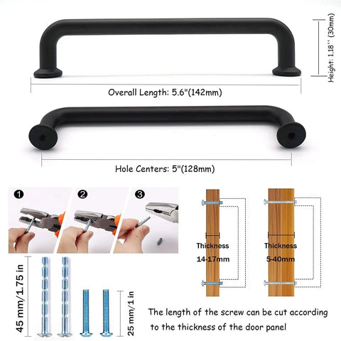 10 Pack Matte Black Kitchen Cabinet Pulls 5 Inch Center To Center 128mm Zinc Alloy Solid Round Drawer Handles installation guide.