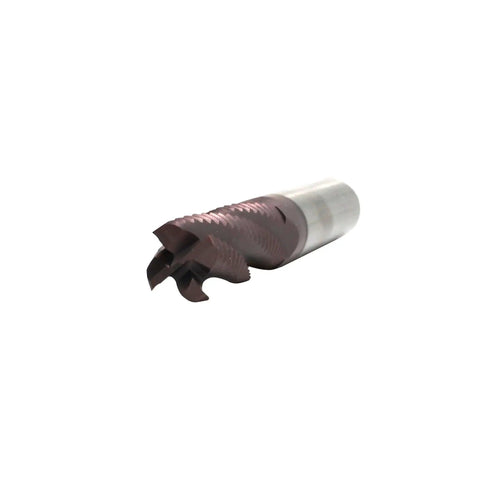 Side view of Roughing End Mill For Steel Precision Metal Cutting With Half Inch Diameter Shank And One And Quarter Inch Blade Length Four Flute M42 Eight Percent Cobalt TiAlN Coated Cutter HFS