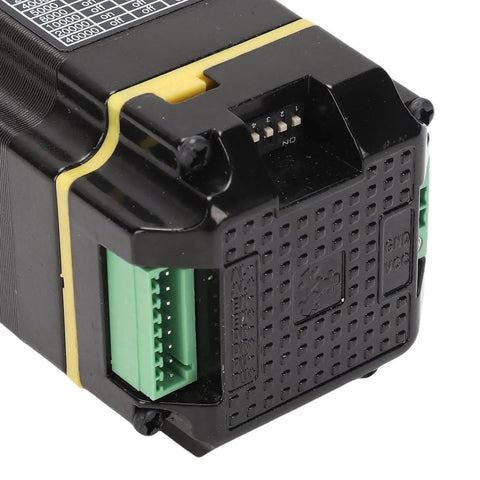 Close-up of Integrated Servo Stepper Motor with Closed Loop Controller and Driver showing connectors and details