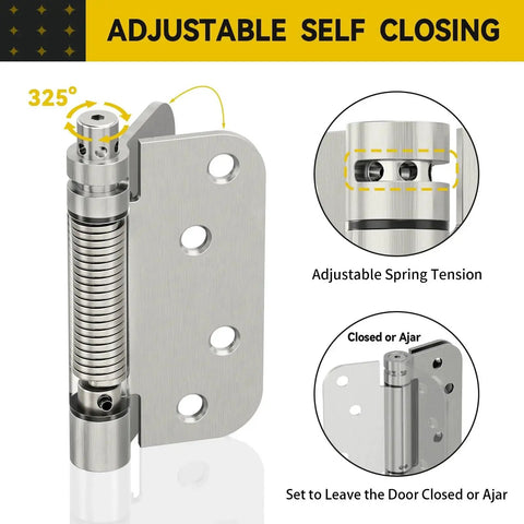 3 Pack Self Closing Door Hinges 4 Inch Spring Loaded For Garage Front Back Doors Left Or Right Hand Adjustable Tension