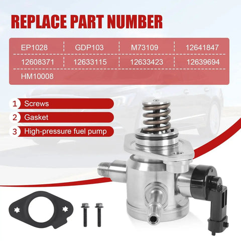 EP1028 Beefed Up High Pressure Fuel Pump Replacement For 2.4L L4 Engines with bolts and gasket shown